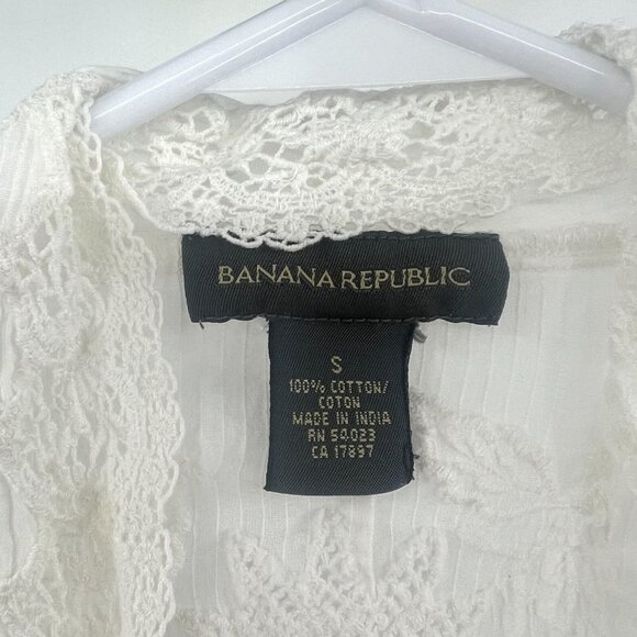 Banana Republic 100% Cotton Crochet White Open Front Top Women's Small - Picture 2 of 3